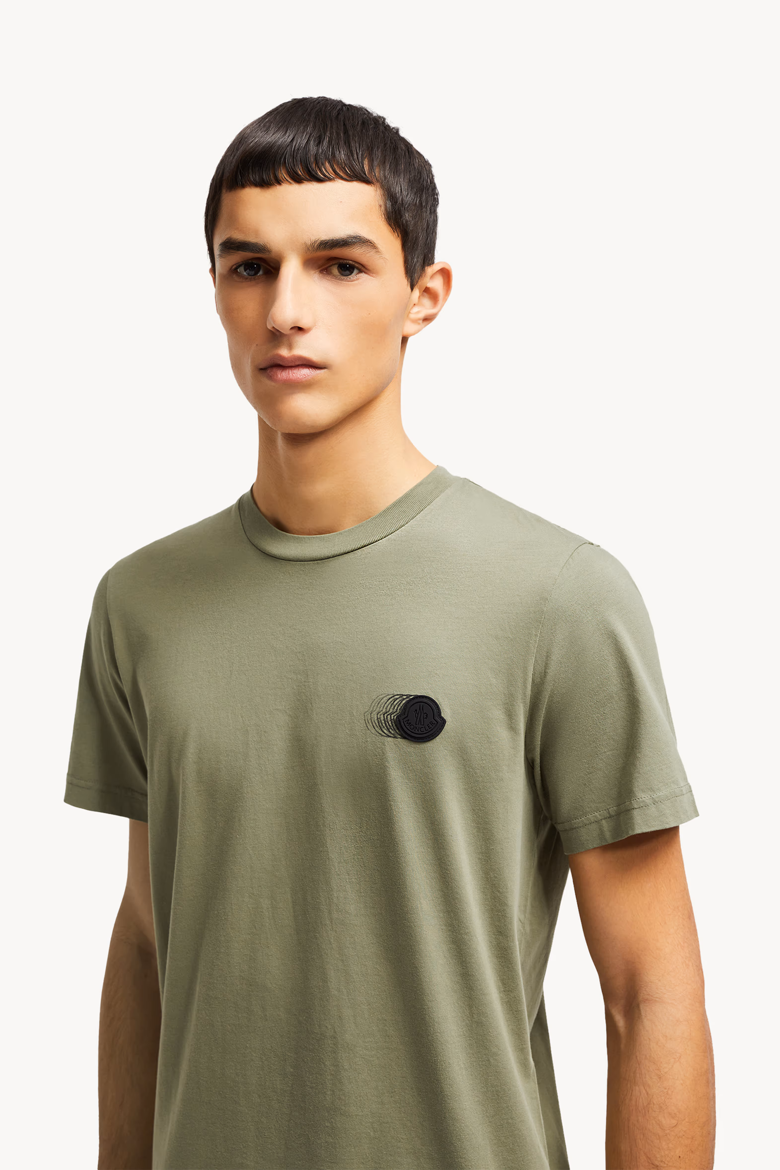 Faded Logo Motif Cotton T-Shirt Men Sage Green Moncler 4